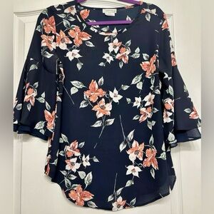 Van Heusen Floral Navy Women's 3/4 sleeve blouse size SP